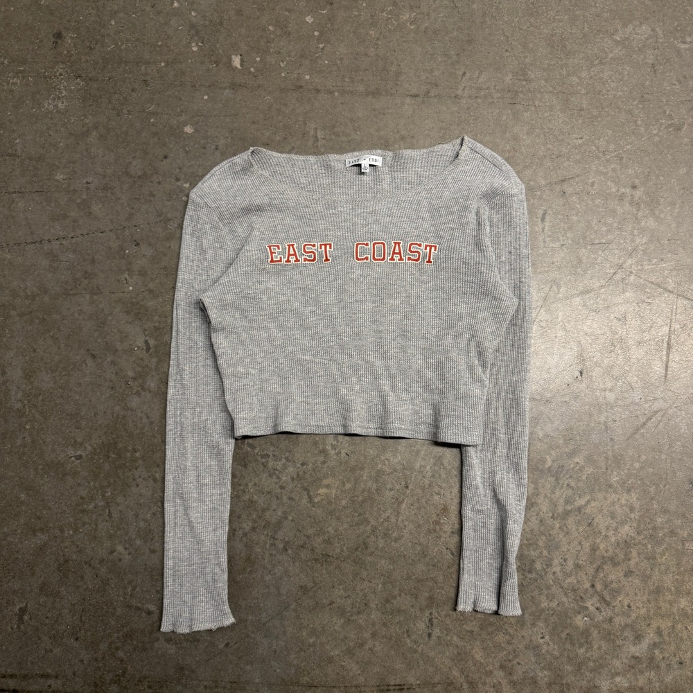 Fitz + Eddi East Coast‎ Grey Waffle Knit Cropped Long Sleeve Top Size L